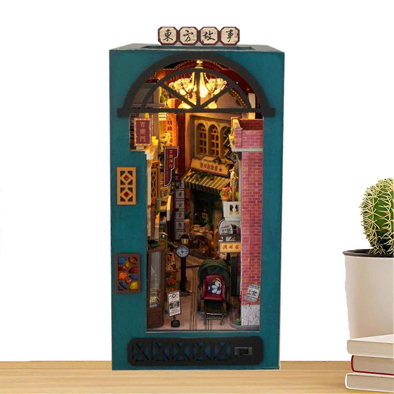 Adorable Bookshelf Nook Kit, LED Light Bookshelf Decor, Miniature House Kit