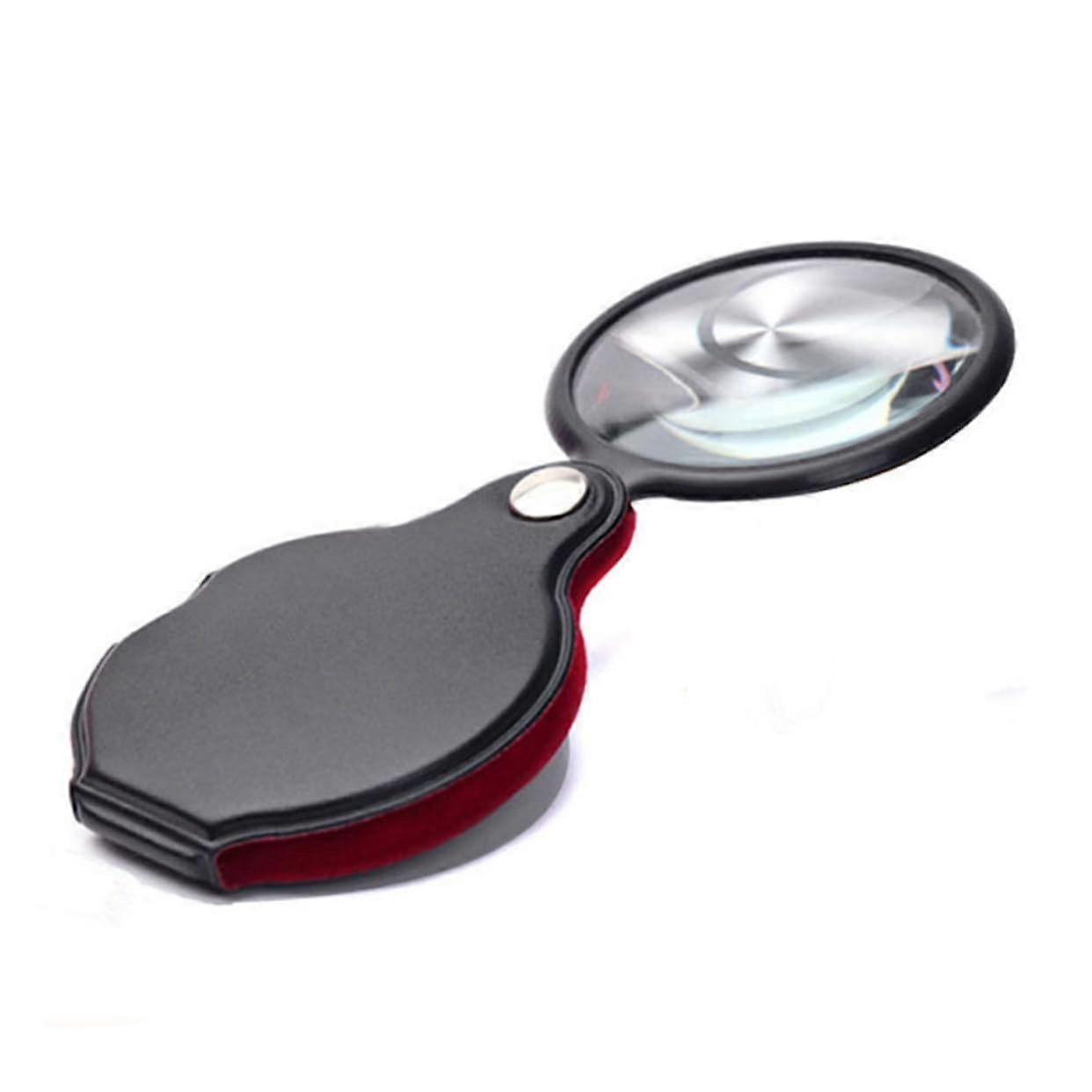 Mini Leather Folding Magnifying Glass 5 Pieces Portable Handheld Loupe Black Compact Size Optics