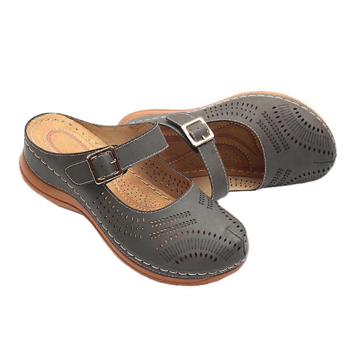 Open Toe Low Heels Slipper Vintage Wedge Sandals Casual Wear Dark Grey Comfortable Wear 1 Pair