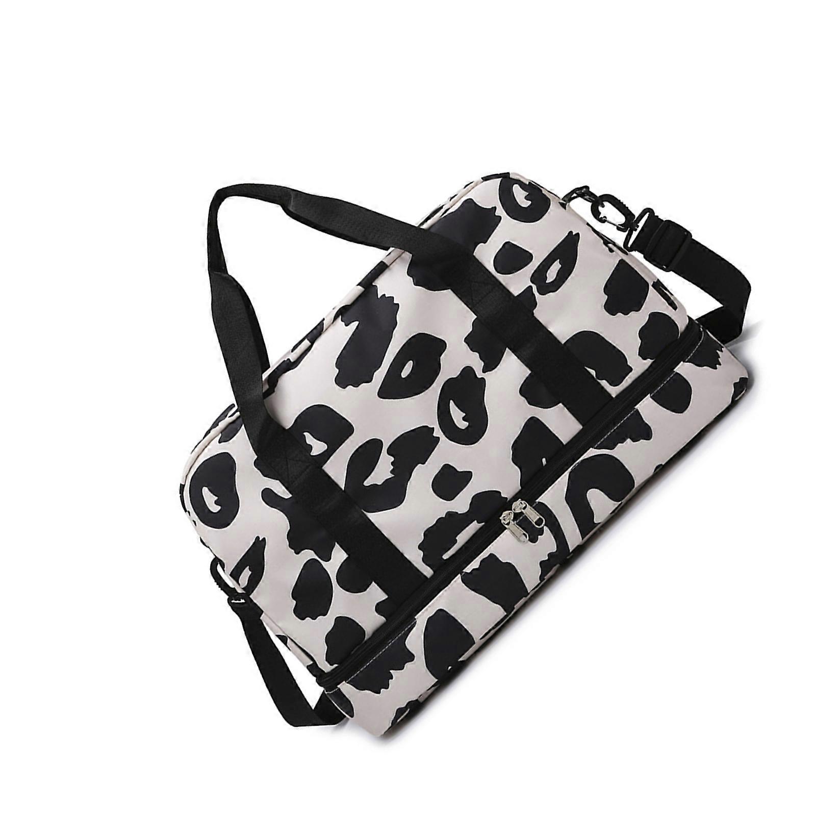 Sac de fitness Sac de voyage avec compartiment à chaussures Sac à bagages Sac d’entraînement de grande capacité Sac de week-end Sac de sport imprimé vache Noir