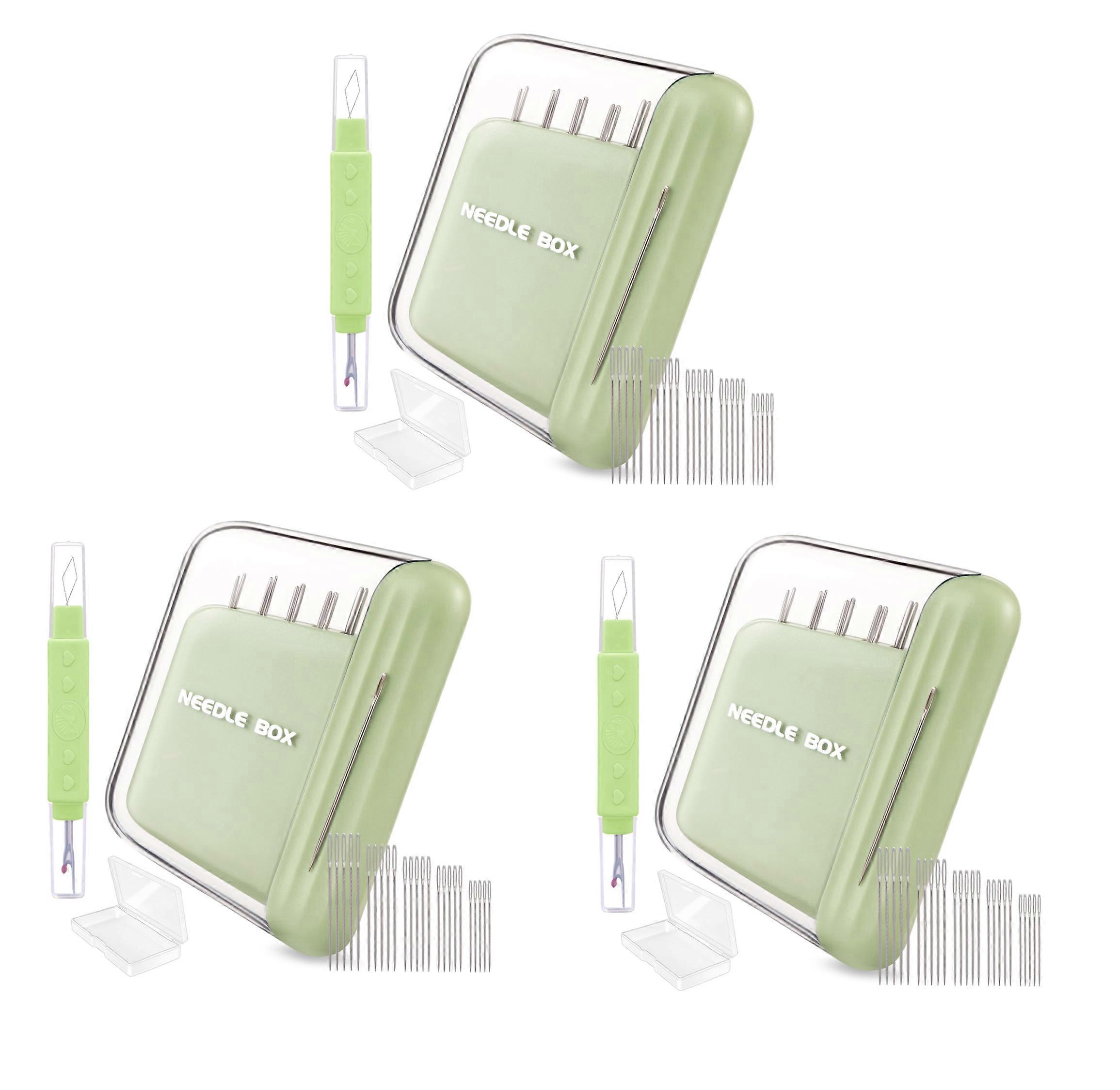 3 Pack Magnetic Needle Case with 30 PCS Multi-Size Needles, Portable Sewing Needle Holder for Travel, Quilting & Embroidery, Hand Sewing Crafts,Green