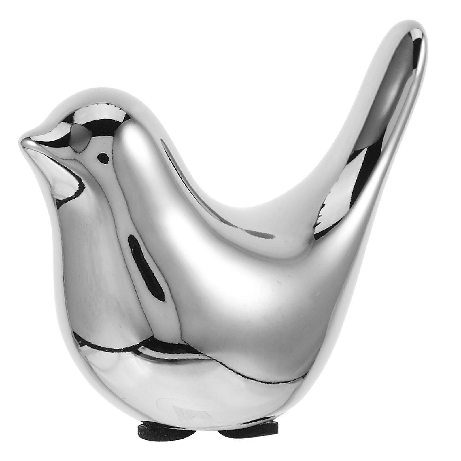 Silver Bird Figurines Ceramic Bird Statue for Decoration