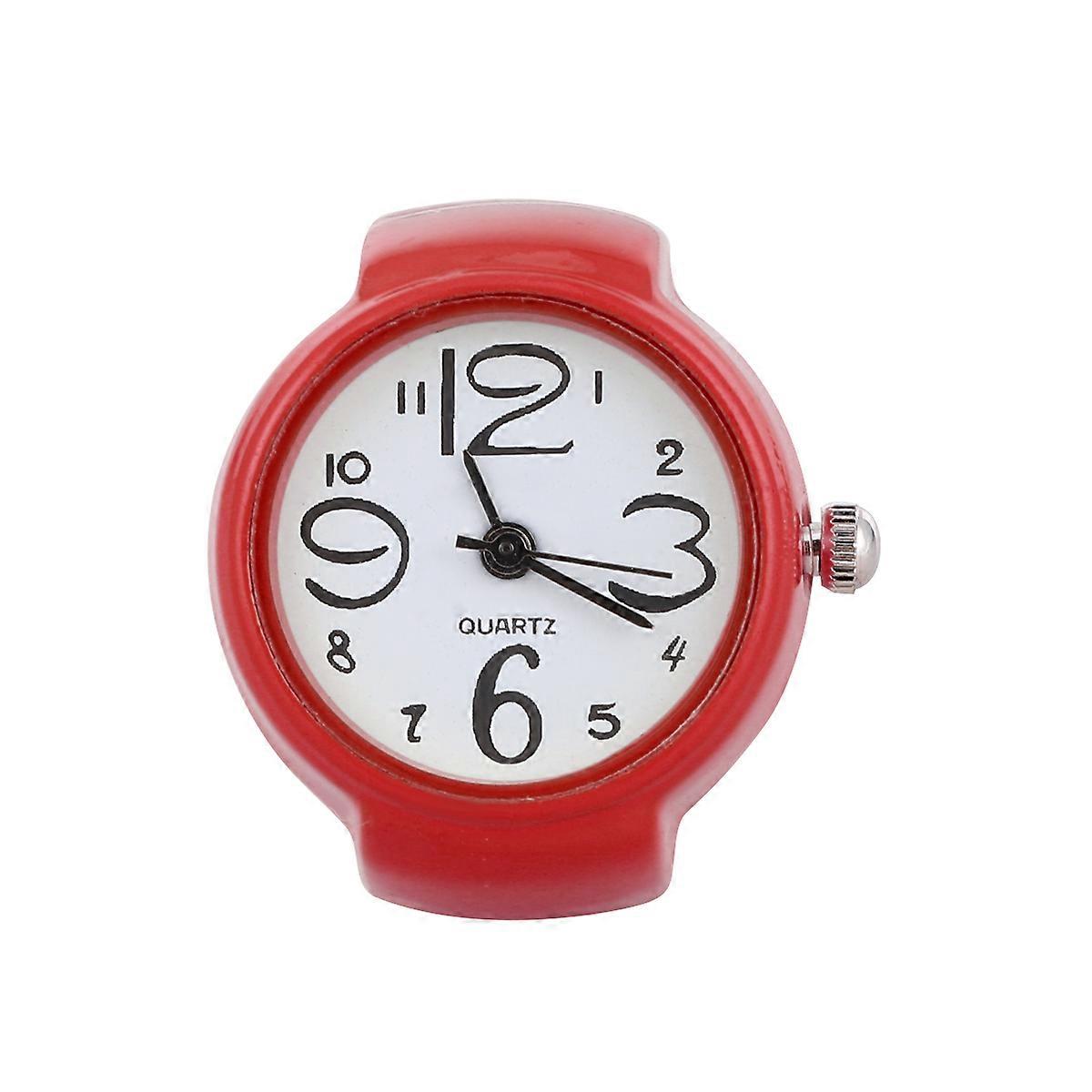 Stylish Unisex WatchShaped Ring with Quartz Movement and Elastic Band for Adults Red 1 Piece