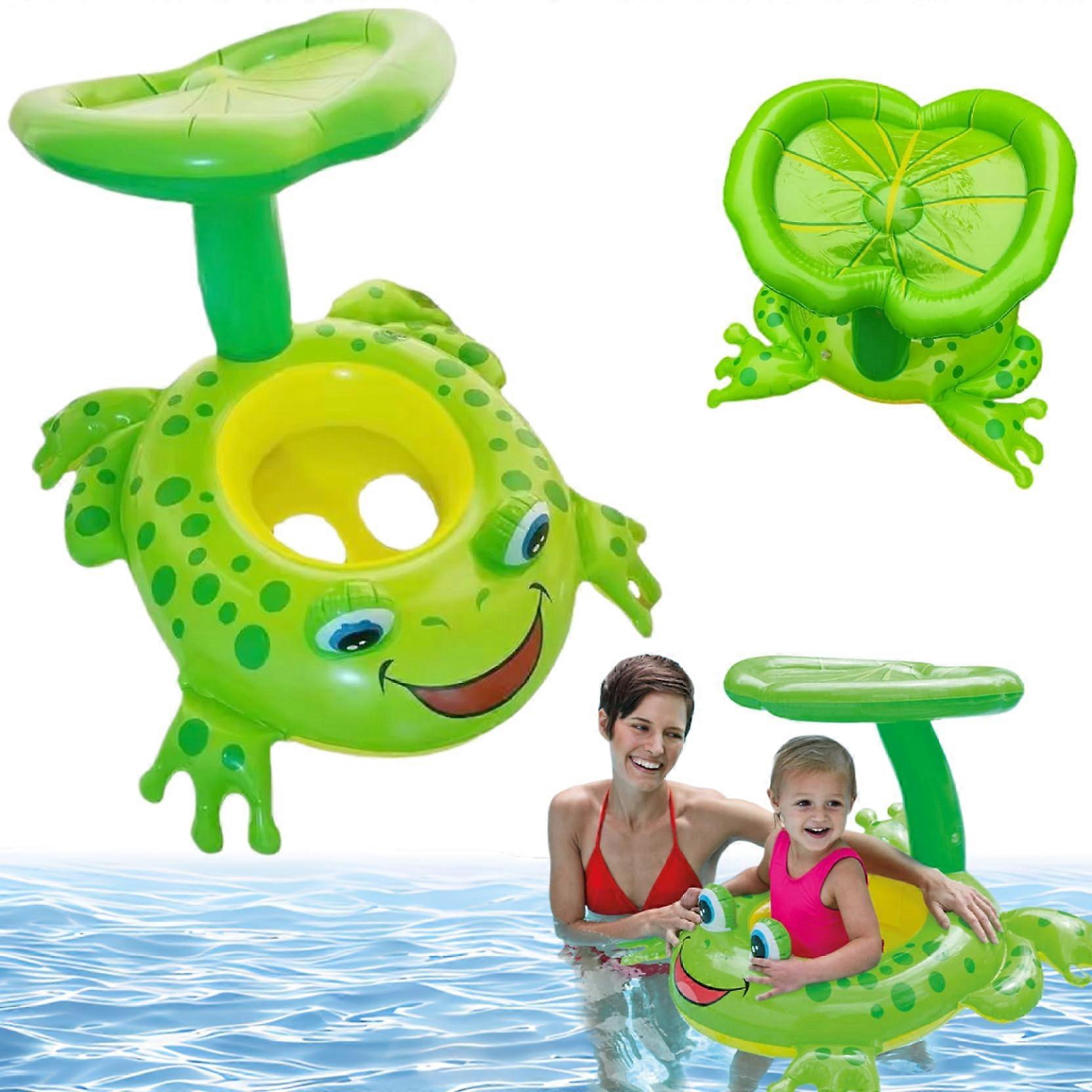 Baby Pool Float, Large Buoyancy Inflatable PVC Infant Pool Float with Canopy, Frog Child Floats for Children Aged 03. Ref: 8171