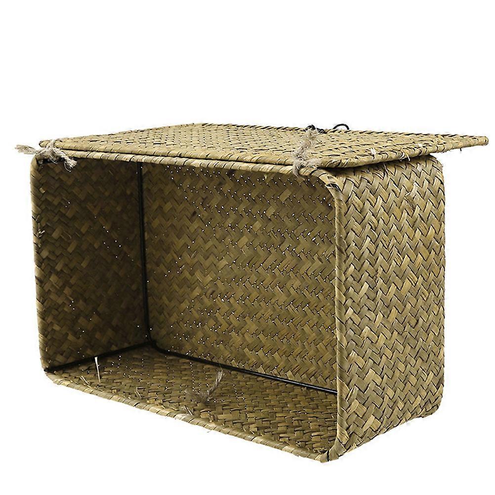 Natural Khaki Seaweed Woven Storage Basket Set of 3 Handcrafted Straw Boxes for Home Storage S M L