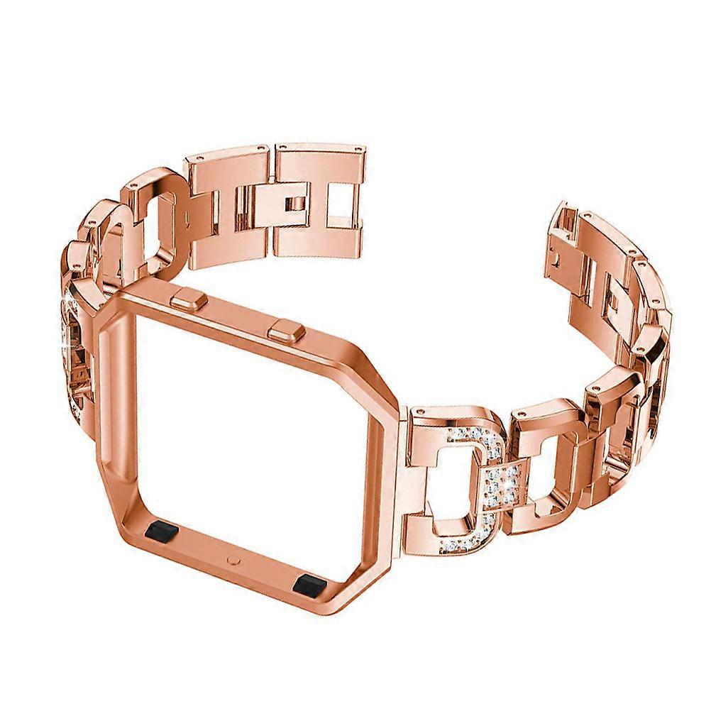 Rhinestone Stainless Steel Smartwatch Band with Frame for Elegant D Shaped Replacement Strap – Rose Gold, Comfortable & Easy to Install for All