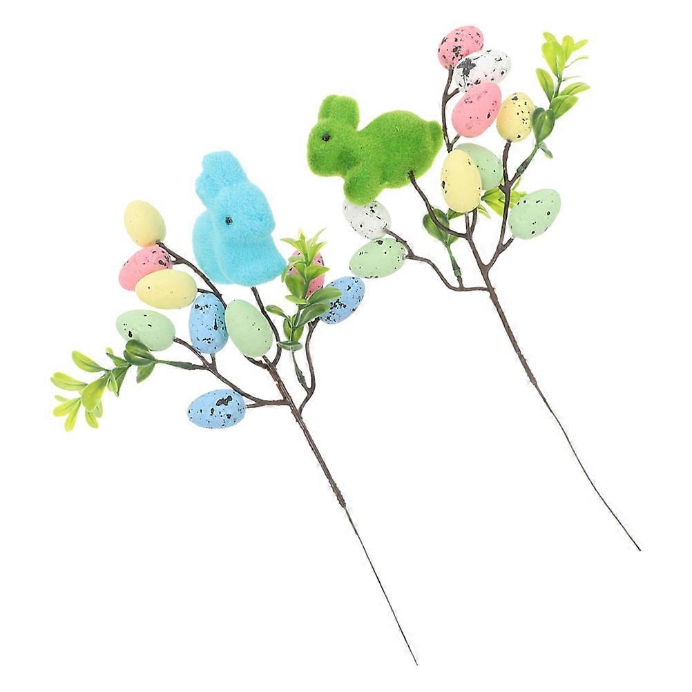 Artificial Easter Egg & Bunny Branches – Foam Speckled Eggs & Flocked Bunny Picks for Floral Arrangements, Table Decor & Festive Celebrations –