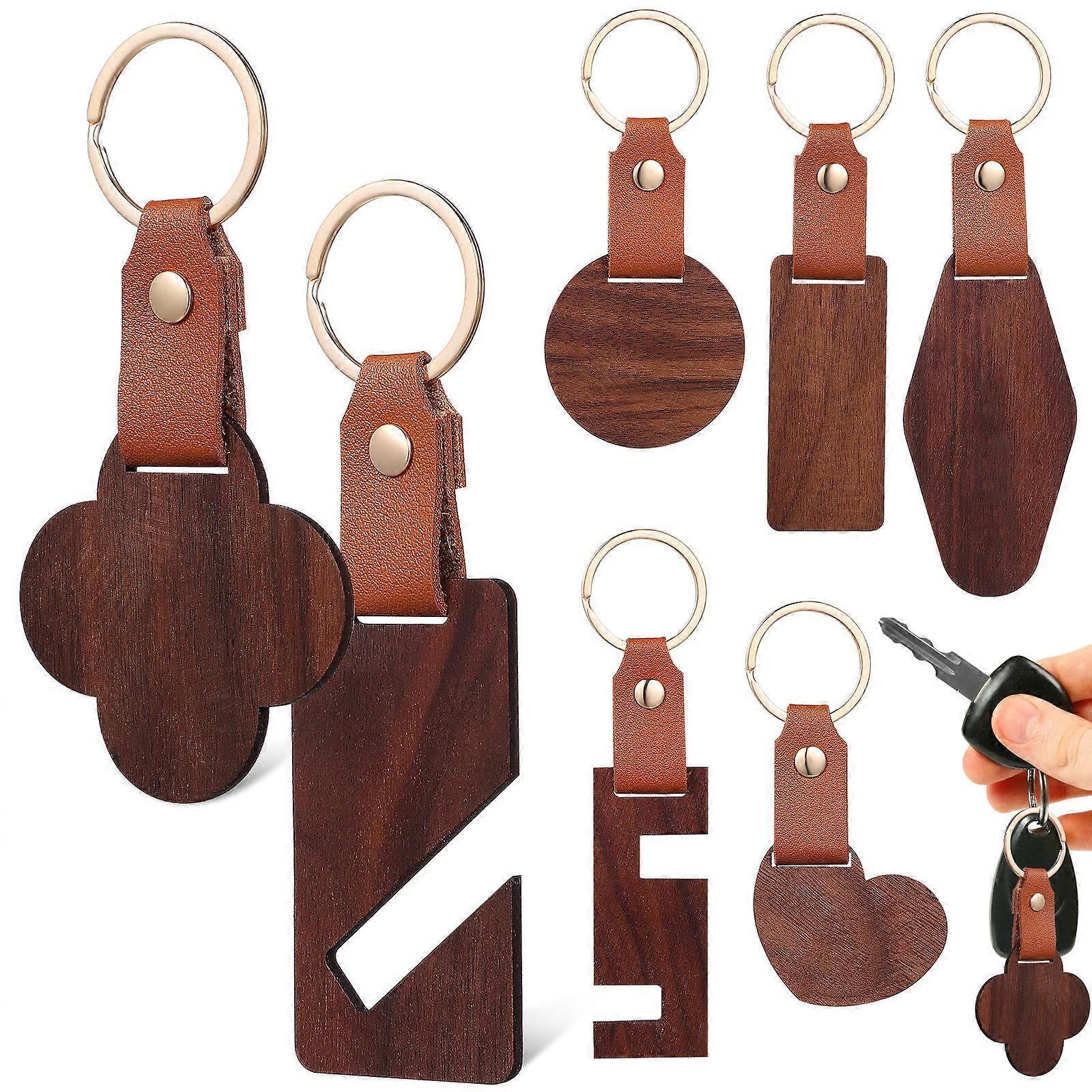 Wooden Keychain Blanks with Strap for DIY Crafts and Decor Various Shapes Assorted Colors