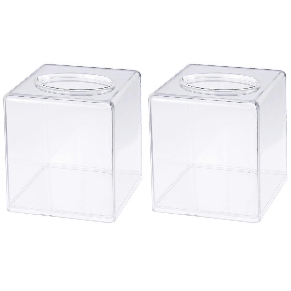 2pcs Square Acrylic Tissue Holder Transparent Stylish Design for Home Office Bathroom Restaurant Easy Access Paper Towels