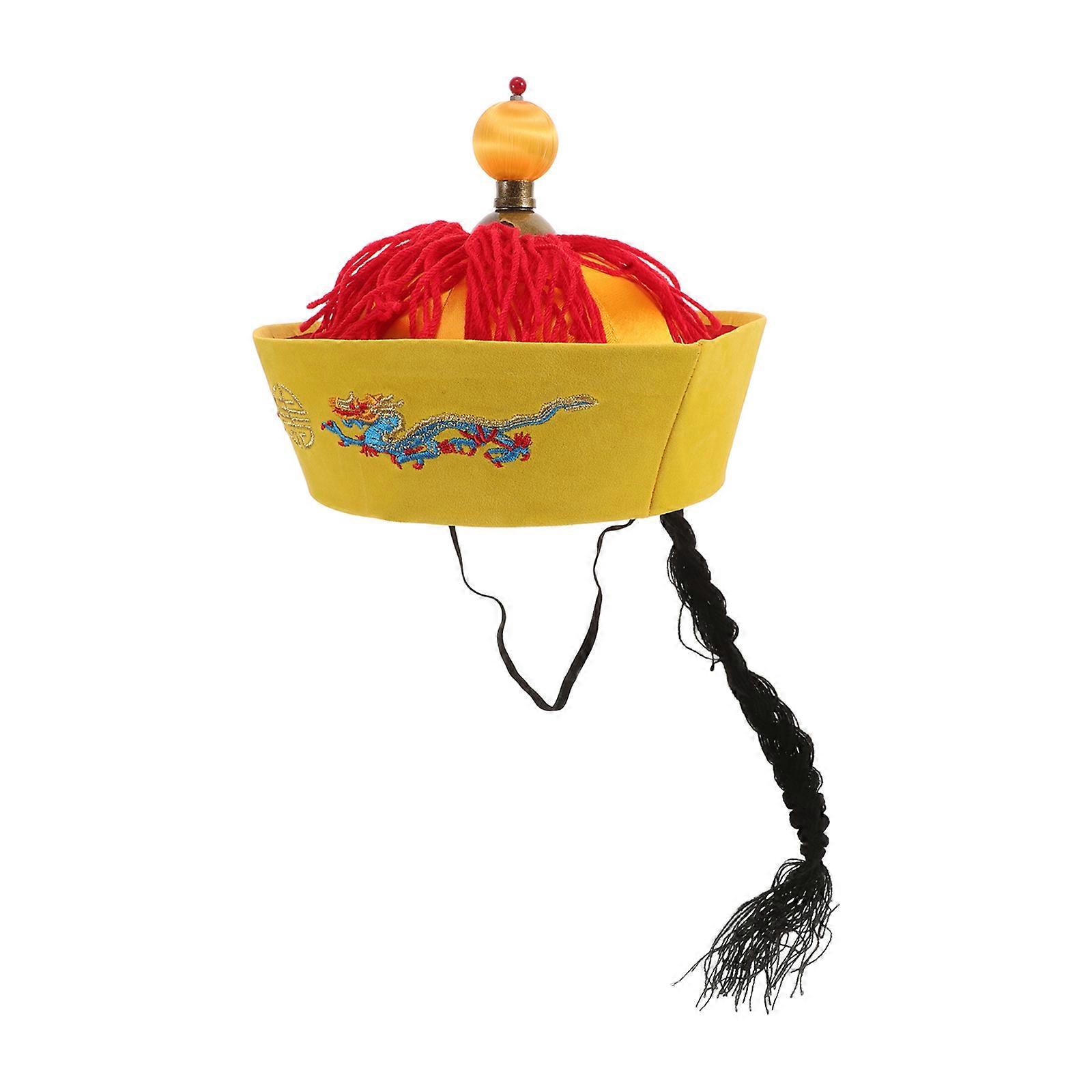 Ancient Chinese Hat Themed Event Accessory for Men Yellow Felt Materials 1Pcs