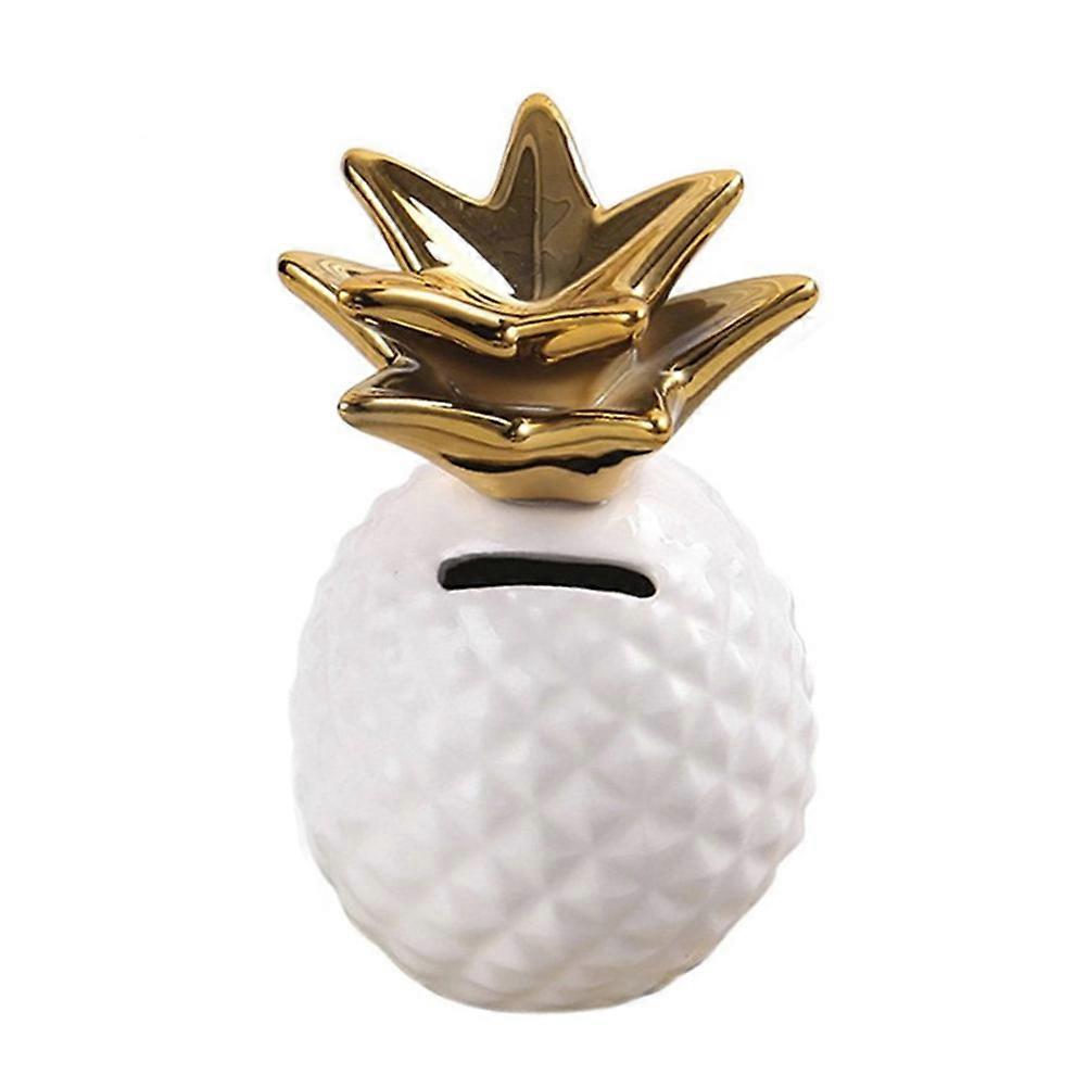 Ceramic Pineapple Coin Bank for Kids to Save Money White Perfect Decor for Any Room 4x6 Inches