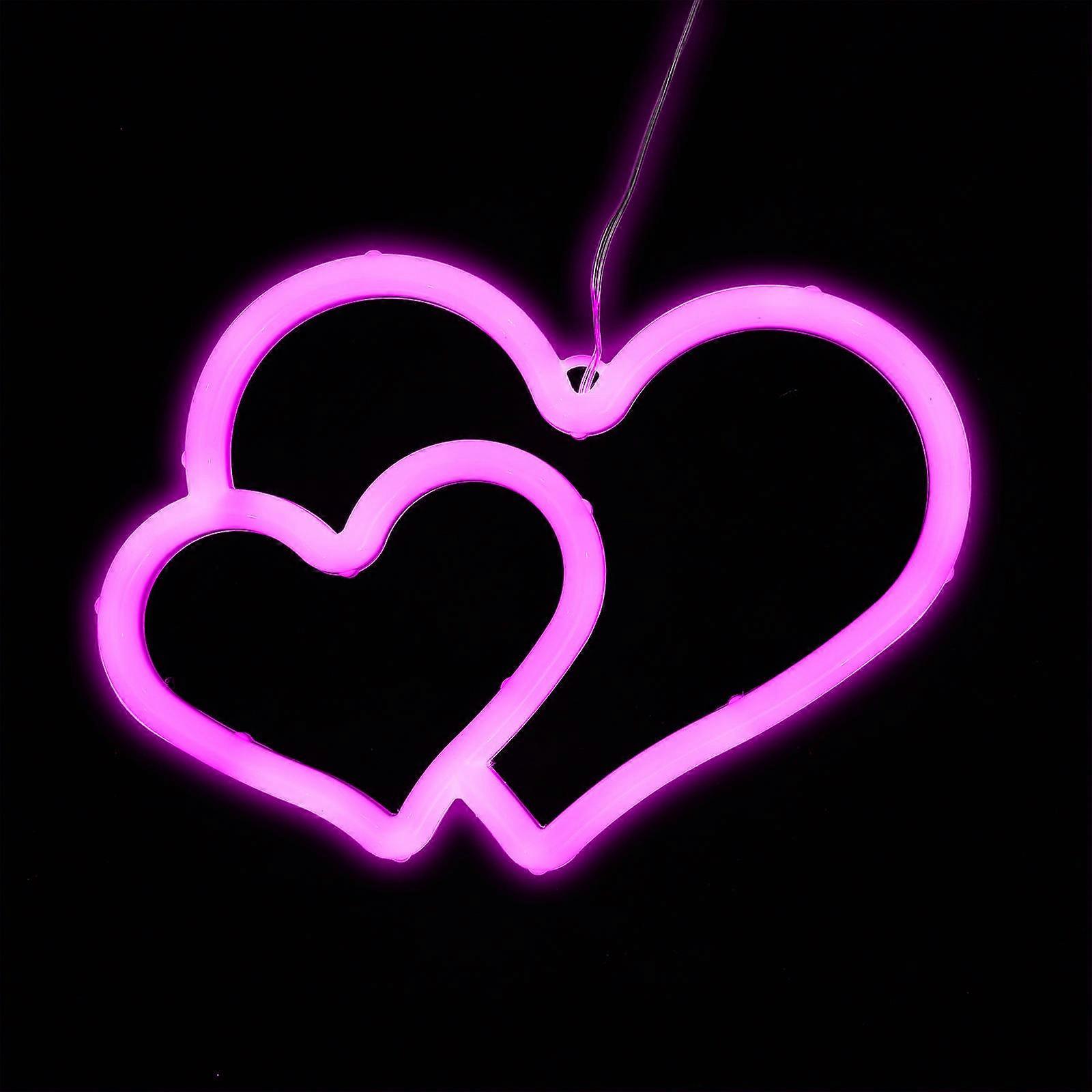 Neon Heart Light Double Heart Neon Sign Pink Bedroom Living Room Study Office 8.9×6.3×0.8in 1Pack