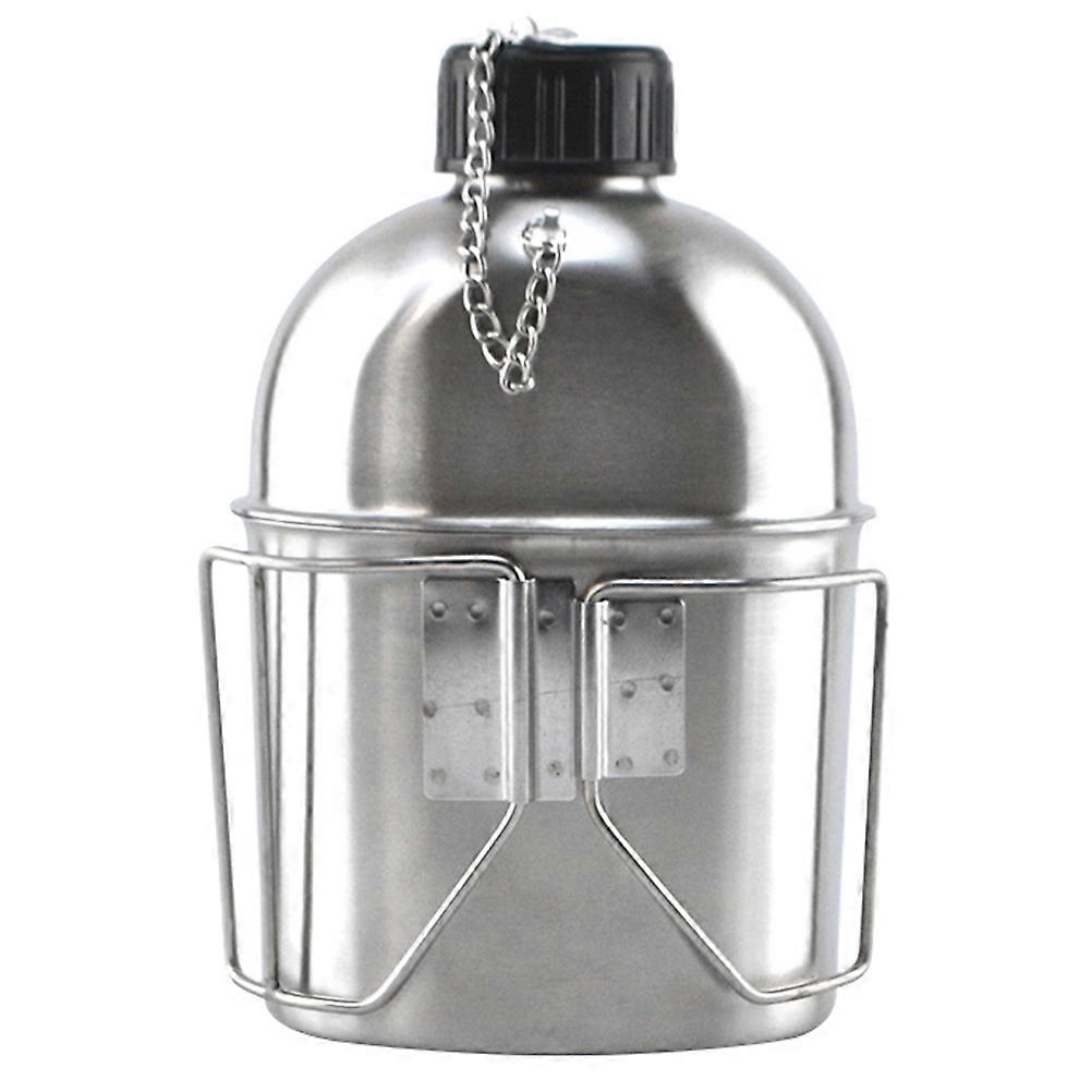 Cantimplora militar de acero inoxidable, resistente y apta para uso en exteriores.