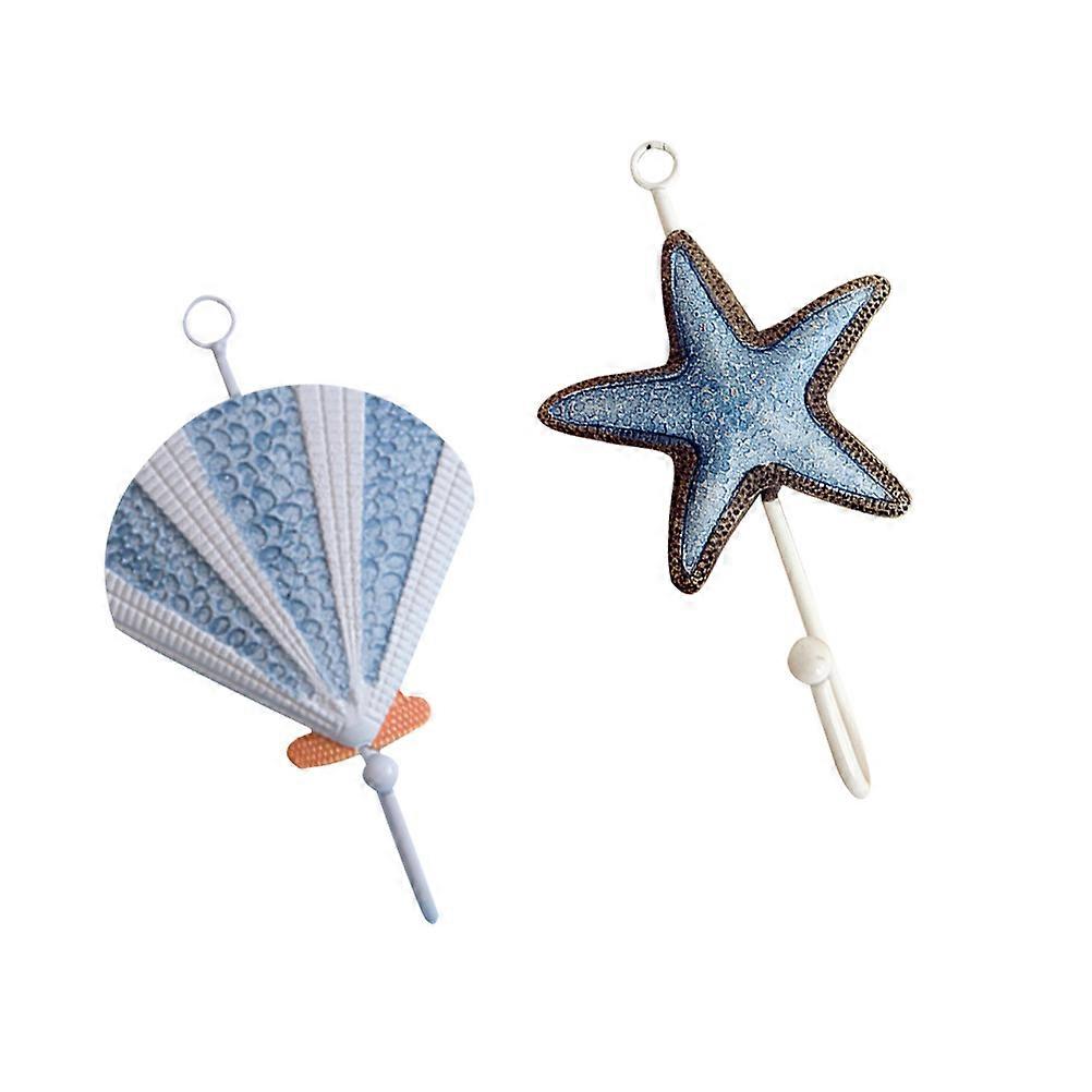 Wood Wall Hanger 2Pcs Decorative Star and Shell Shaped Mediterranean Style Hooks for Efficient Organization in Kitchen Bedroom