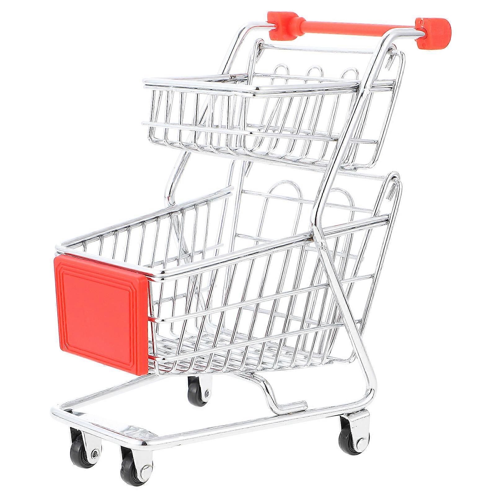 Compact Mini Shopping Cart with Double Frame – Multi Use Storage Basket for Phone Stand, Cosmetics Organizer, and Home/Office Decor – Lightweight