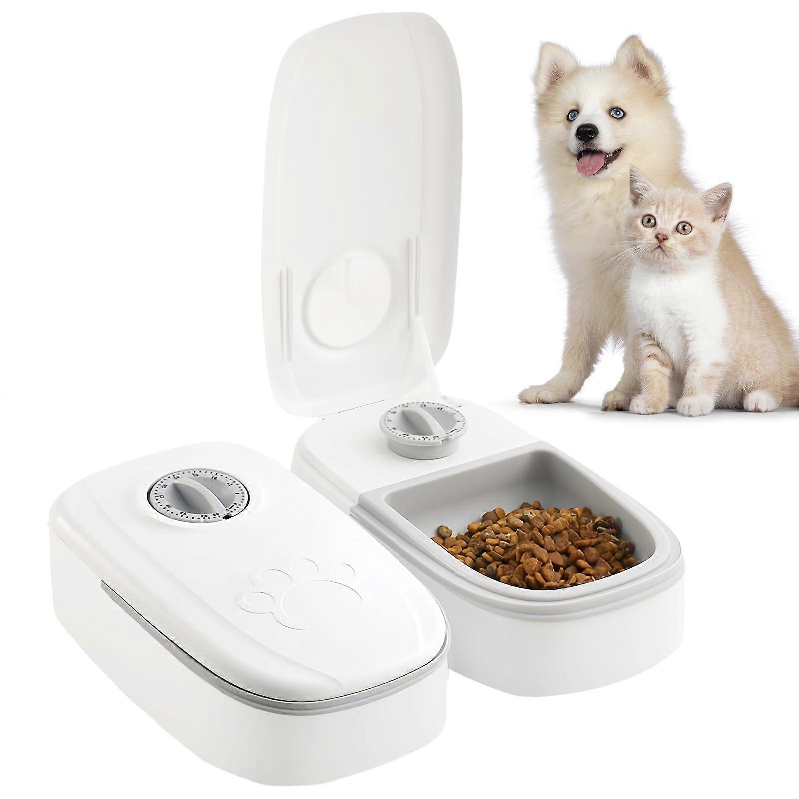 Automatic Cat Feeder for 2 Meals with Timer NonSlip Mat, Light Grey