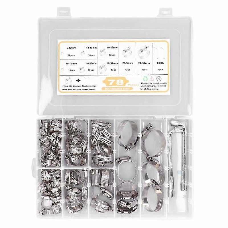 Woodworking clamps 78 pcs. Hose Clamp 6 - 51mm 8 Kinds Stainless Steel Ring Accessory Kit Pipe Kit