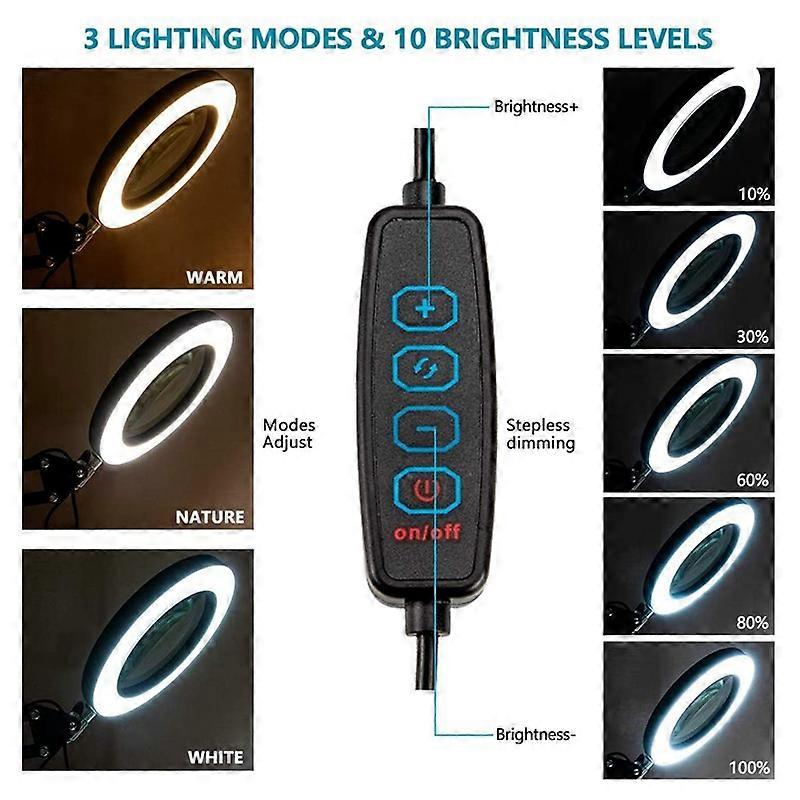 10X Magnifying Glass with Light and Clamp 3 Color Modes 10 Brightness Adjustable Magnifying Desk Lamp for Reading Crafts