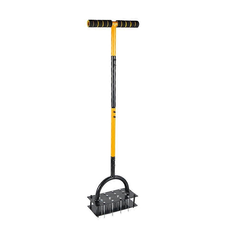 2in1 Lawn Aerator with 16 Spikes, THandle, Heavy Duty for Compacted Soils