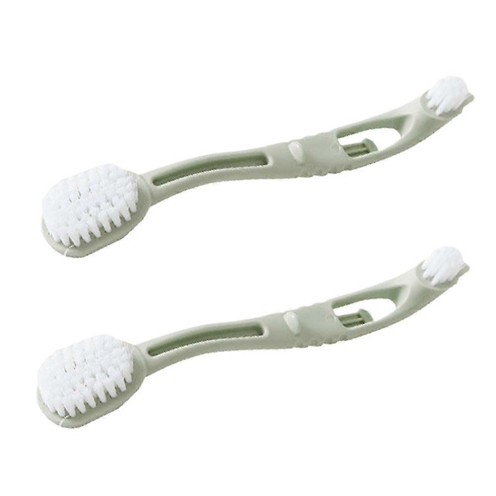 AntiSlip Double Head Shoes Cleaning Brush with Soft Plastic Handle for Home Washing Lightweight Green