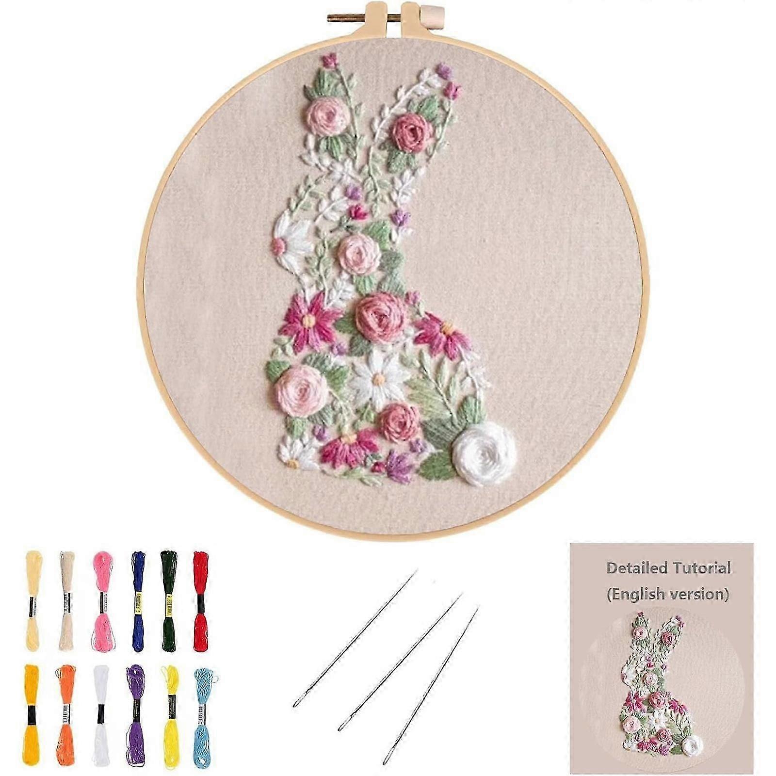 Bunny in Bloom Easter Embroidery Kit - Beginner-Friendly DIY Cross Stitch Starter Set