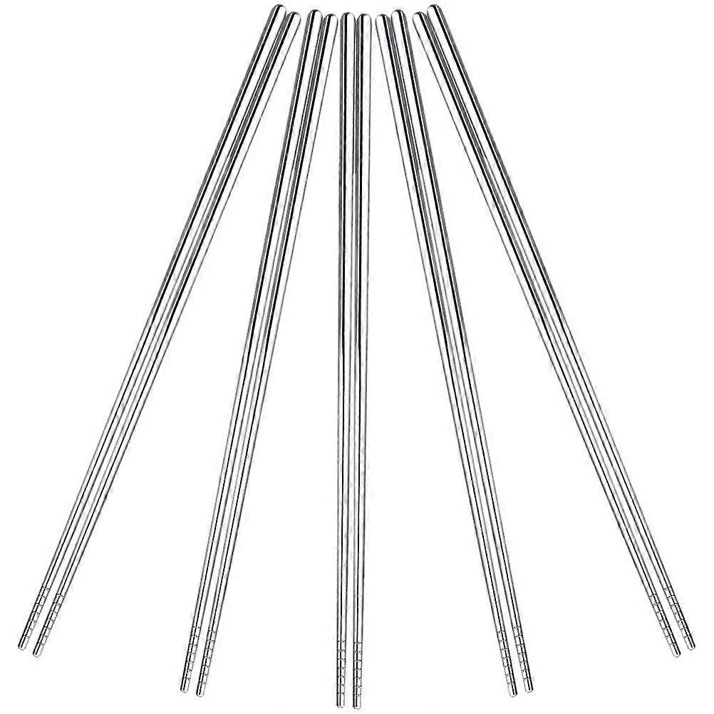 Long Design Chopsticks 5 Pairs For Food Preparation Barbecue Frying Silver Color With High Temperature Protection