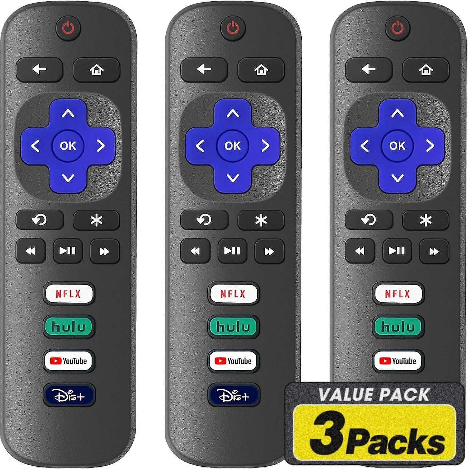 3 Pack Replacement Remote Control Only for Roku TV, Compatible for TCL