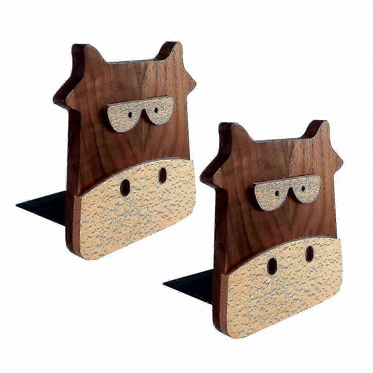 Solid Wood Bookends Set - Walnut and Beech Finish - Stylish Desktop Organizer for Home Office Use - Durable Book Holder Stand for Shelves and Desks