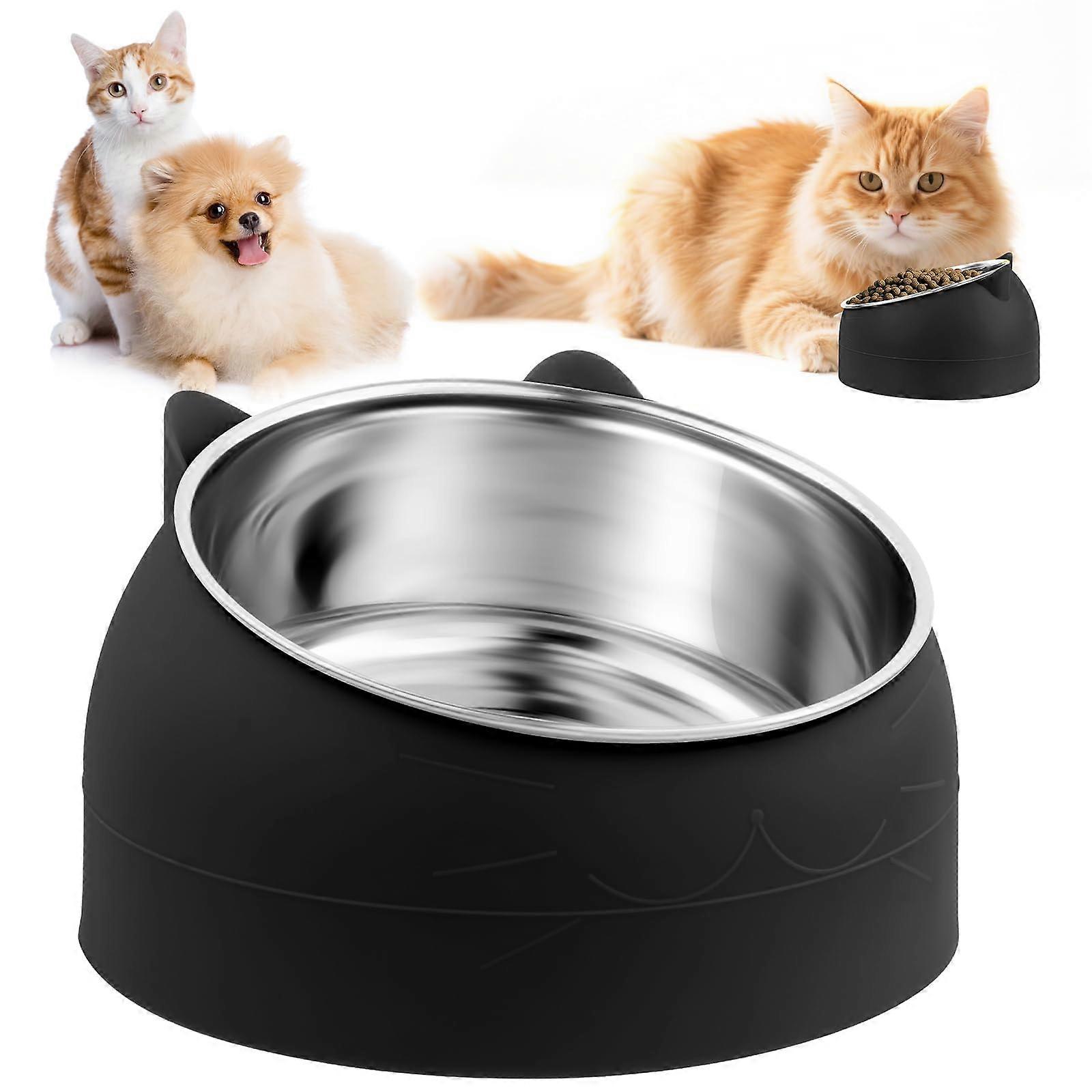 Cat Bowl 400 ml Stainless Steel Feeding Bowl Set with 15° Tilt Design, Non-Slip Base, Removable for Cats and Puppies