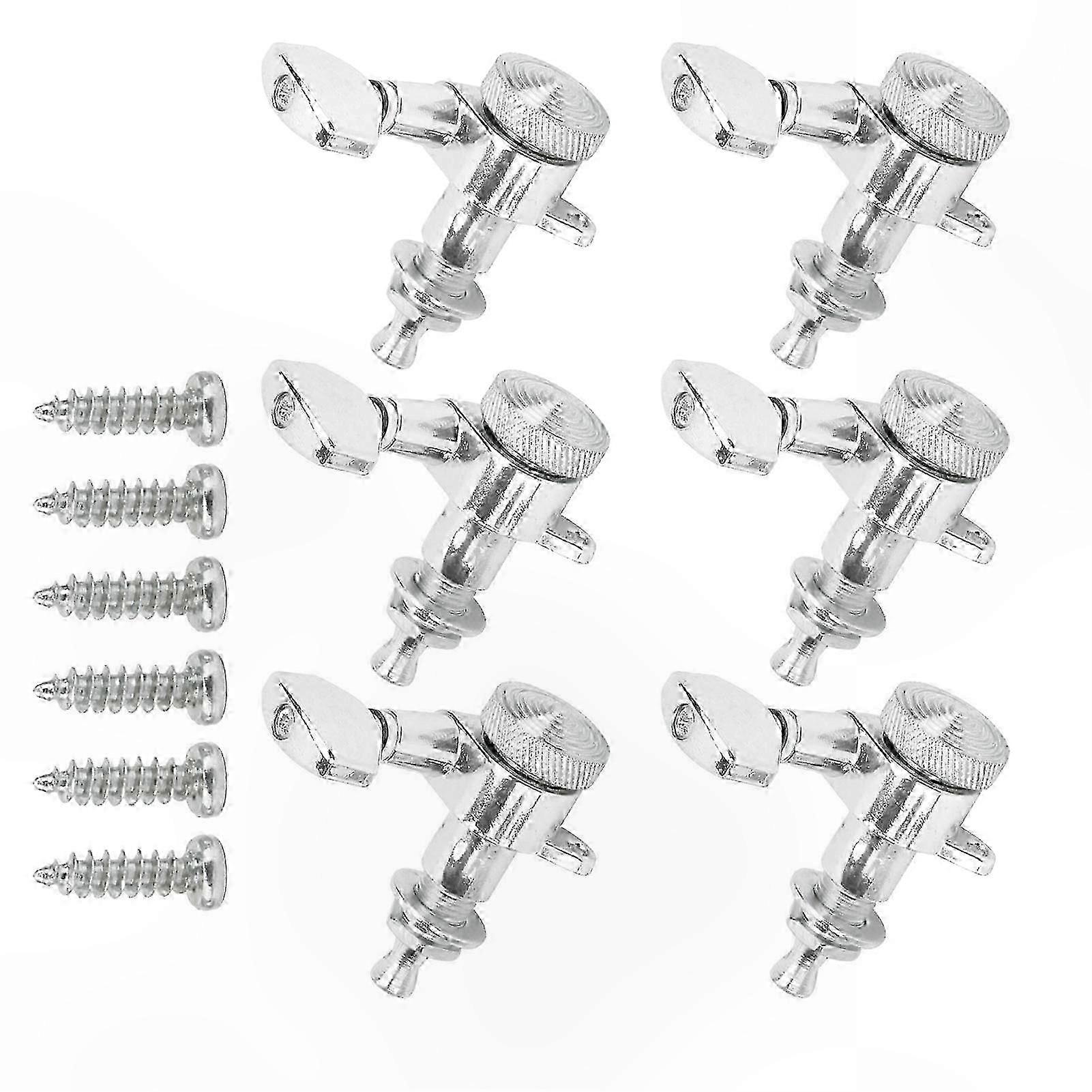 6-Pack Electric Guitar Tuning Pegs, Silver Sealed Machine Heads for String Locking, Left-Oriented Setup