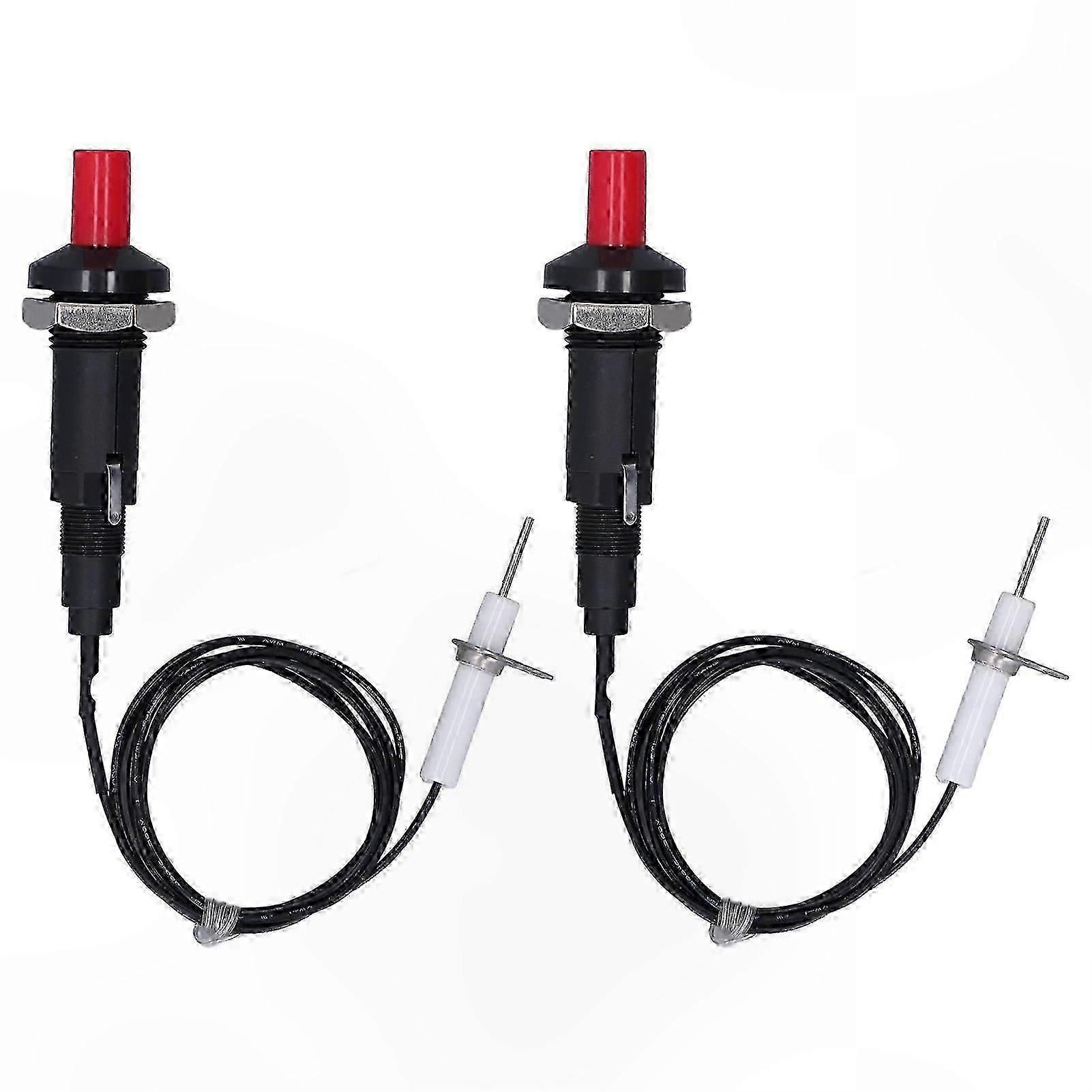 2-Pack Piezo Igniter with 1m Wire, Push Button, and Ignition Needle for Fireplace, Oven, Heater, and Kitchen Use