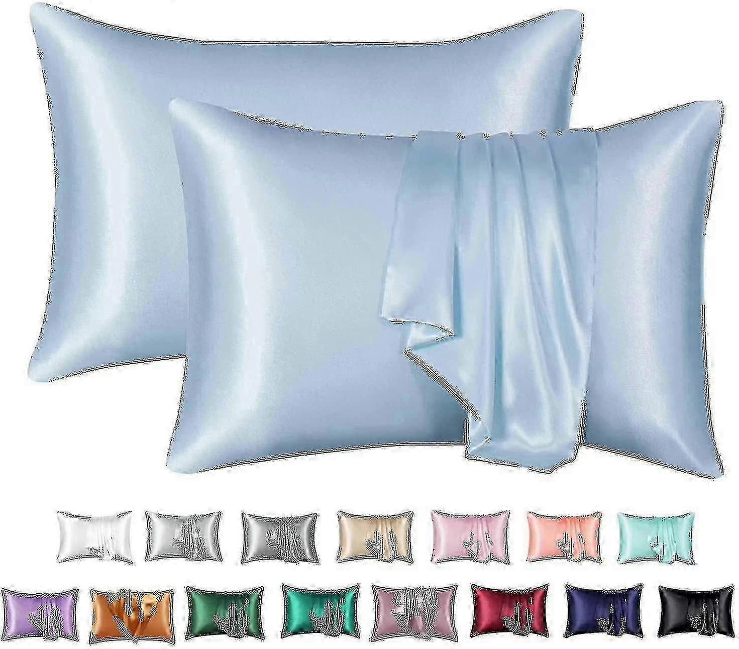 Pacote de 2 Fronha de Seda, 100% Seda Amoreira para Cabelo e Pele, Almofada de Seda com Fios-lianBlue20 X 26 SZRH A-D