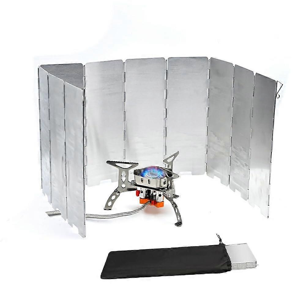 Stove Windscreen 10 Plates Aluminum Camping Windshield with Drawstring Bag for Butane and Gas Stoves, Portable Windbreak
