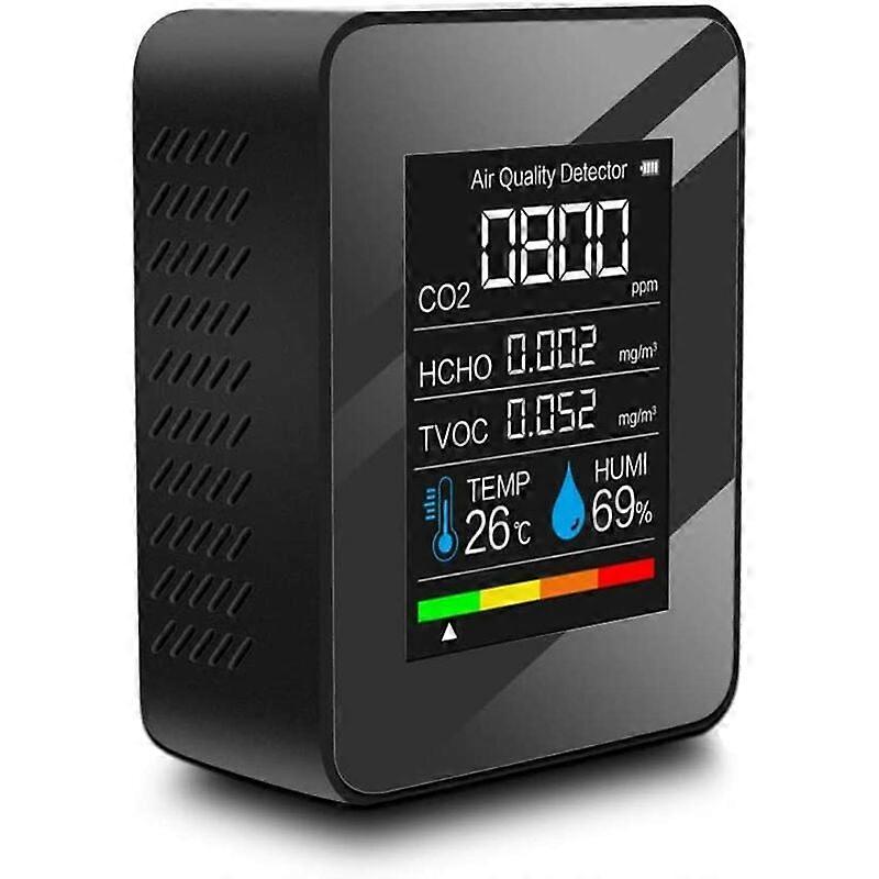 Multifunctional Air Quality Detector Carbon Dioxide CO2 Tester TVOC HCHO Value Electricity Quantity Temperature Humidity Display Function（black）