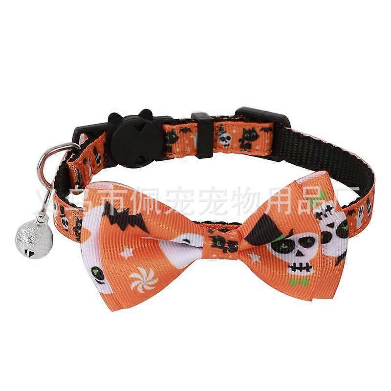 Halloween Cat Collars with Bow Bell, Breakaway Kitten Bowtie Collar Spider Web Skull Halloween Collars for Girl Boy Cats Kittens