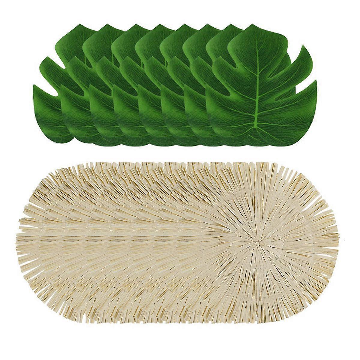 24 Pack Luau Placemats and Palm Placemat, Round Luau Fringe Place Mats Tropical Palm Leaf Place Mats Summer Hawaiian