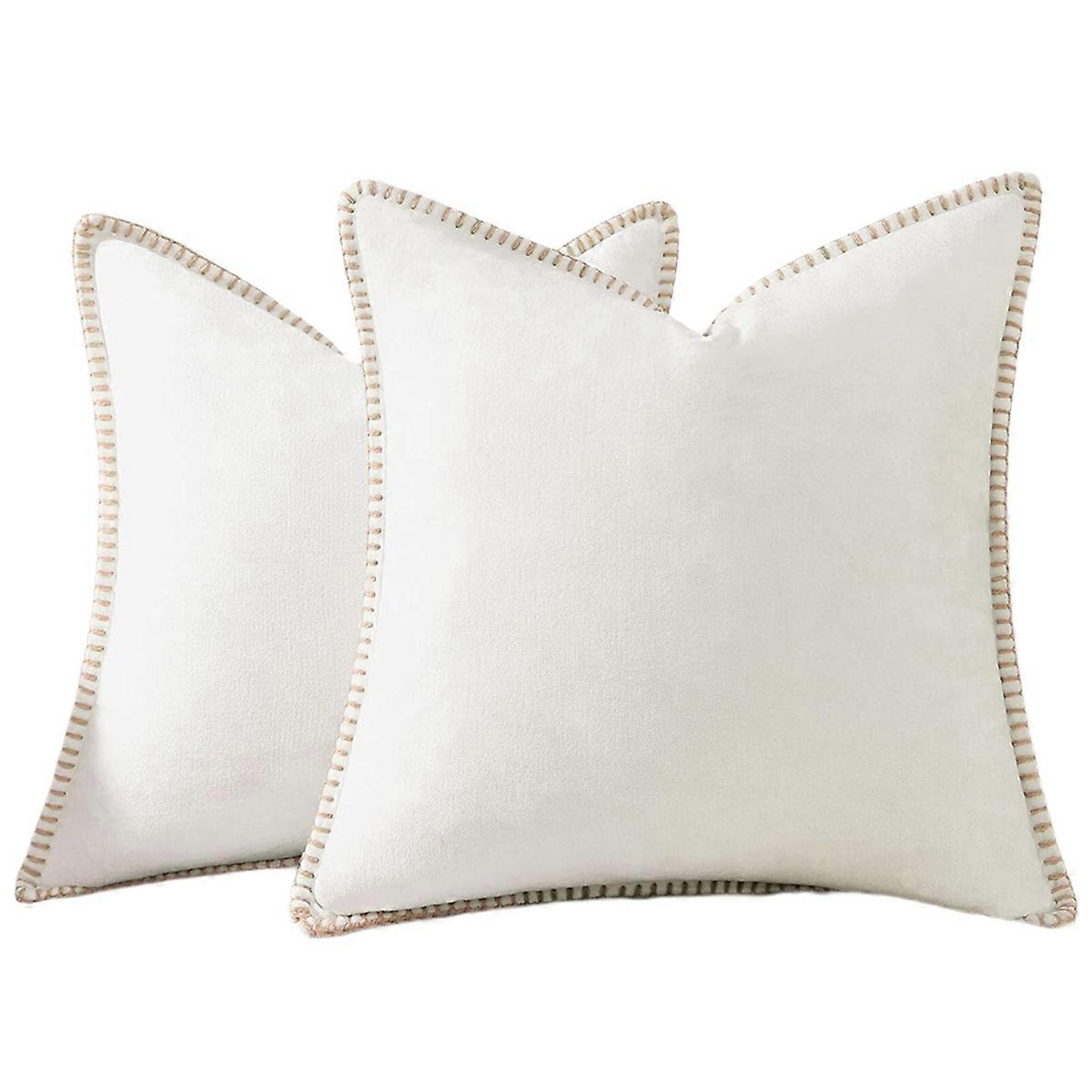 Soft Throw Pillow Covers 18x18 Set of 2,Neutral Decorative Pillow Covers with Stitched Edge for Couch Sofa Bed