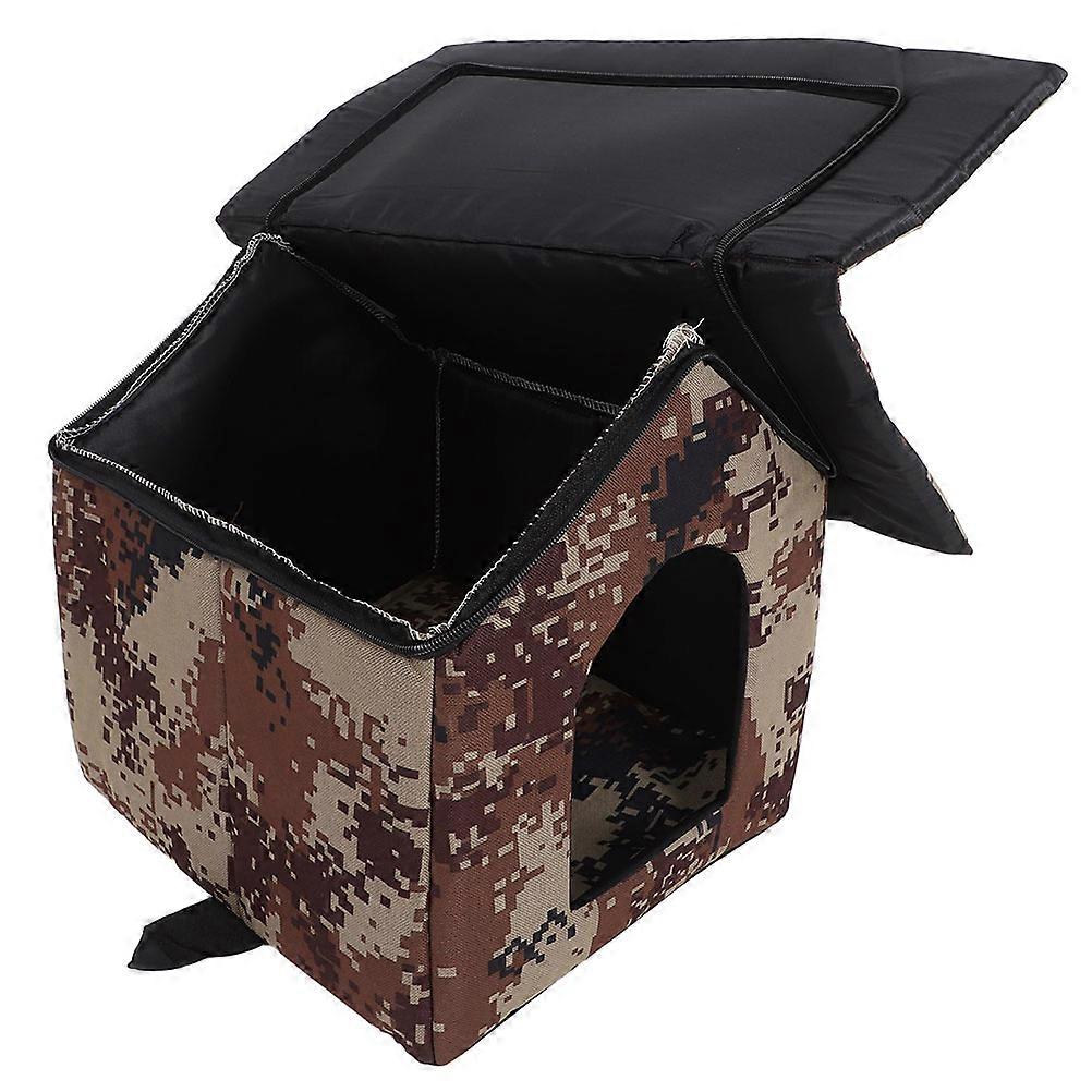 Weatherproof Cat House Outdoor Use Winter Shelter Coffee Fabric Easy Assembly 1Pack