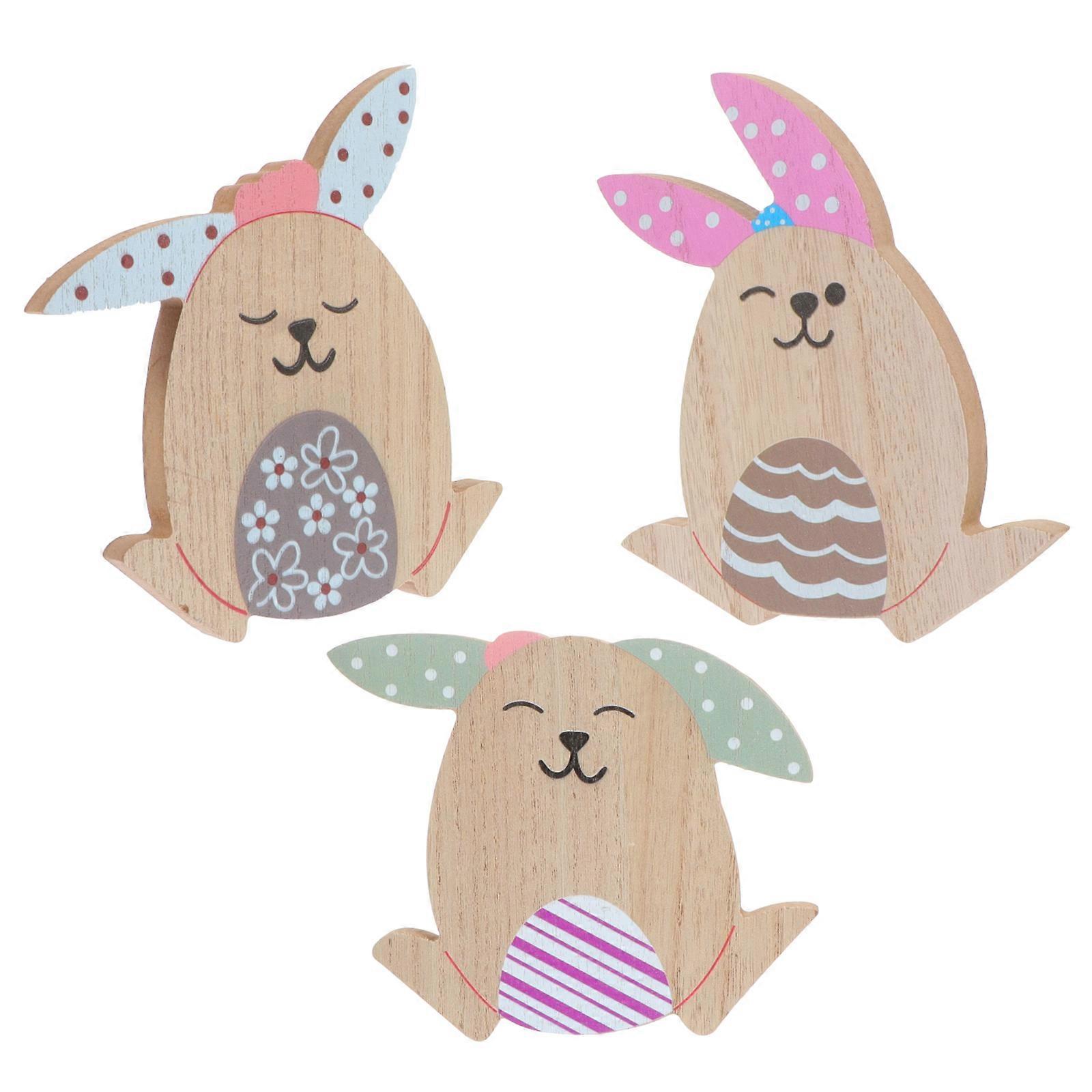 Easter Wooden Ornament for Decor 3Pcs Easter Rabbit Ornaments