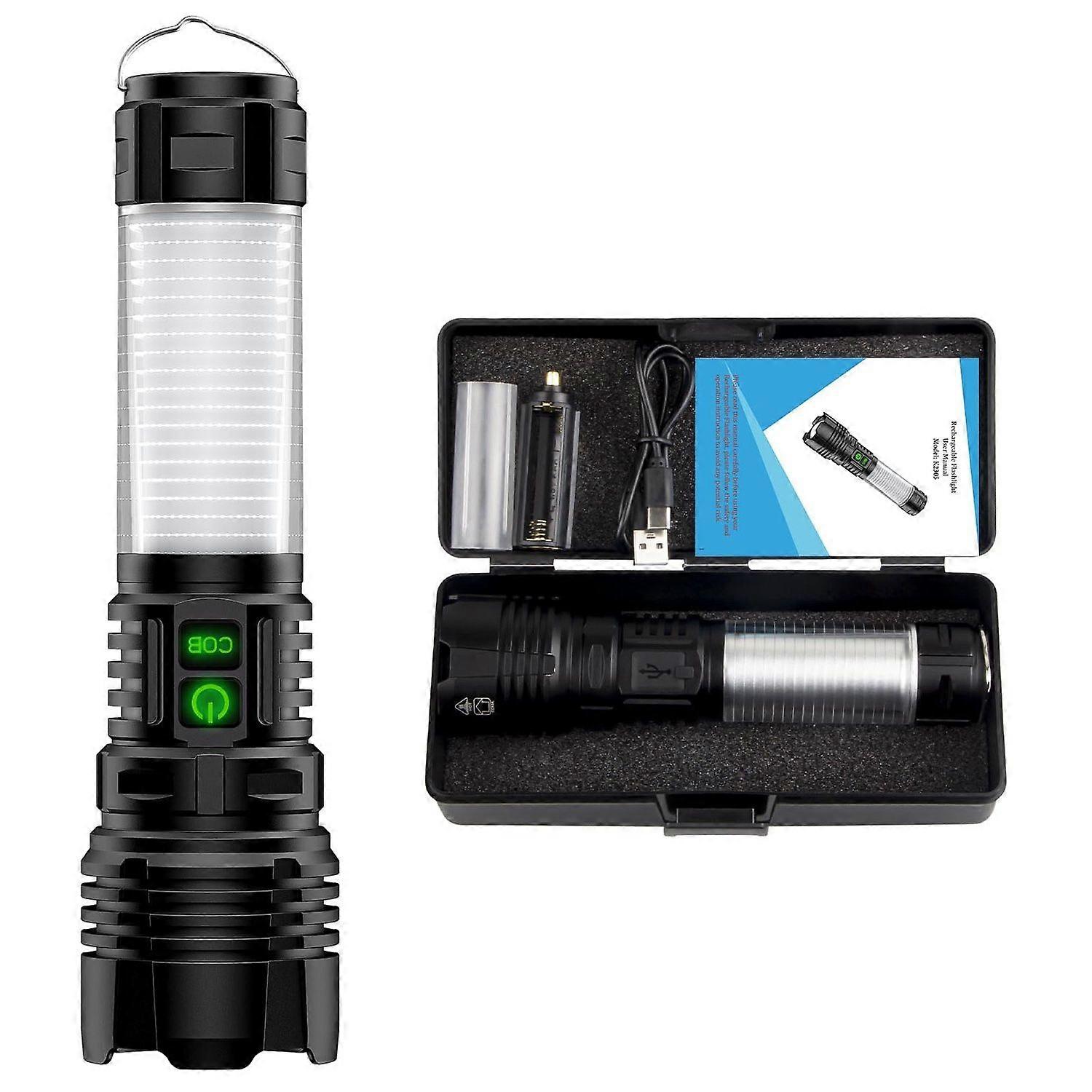 LED Rechargeable Flashlight - 2000 Meters Long Beam Super Bright LED Flashlight, Waterproof Camping Tent Lights 5 Modes, Zoomable Camping Flashlight L