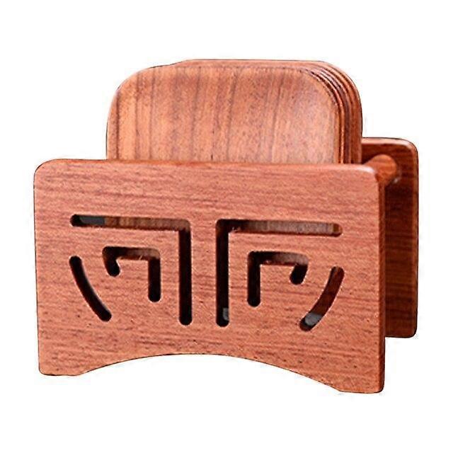 6pcs Reusable Round Square Vintage Stackable Gift Drinking With Stand Practical Handmade Wood