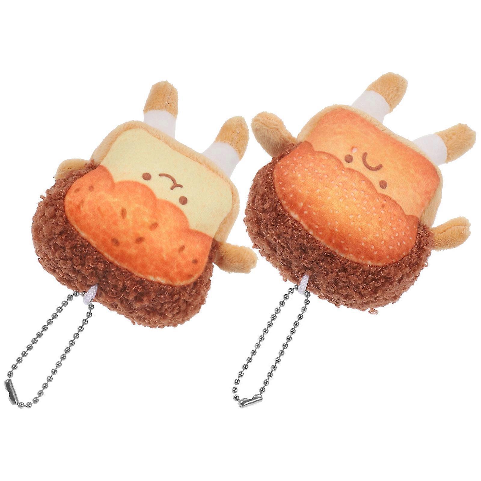 Toast Keychain Decor for Decoration 2Pcs Plush Stuffed Bread Pendant