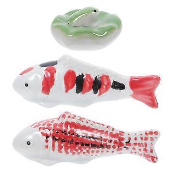 3Pcs Aquarium Flottant Poissons Statues En Céramique Poisson Grenouille Figurines Créatif Flottant Aquarium Aquarium Décorations Jardin Étang Paysage Décor