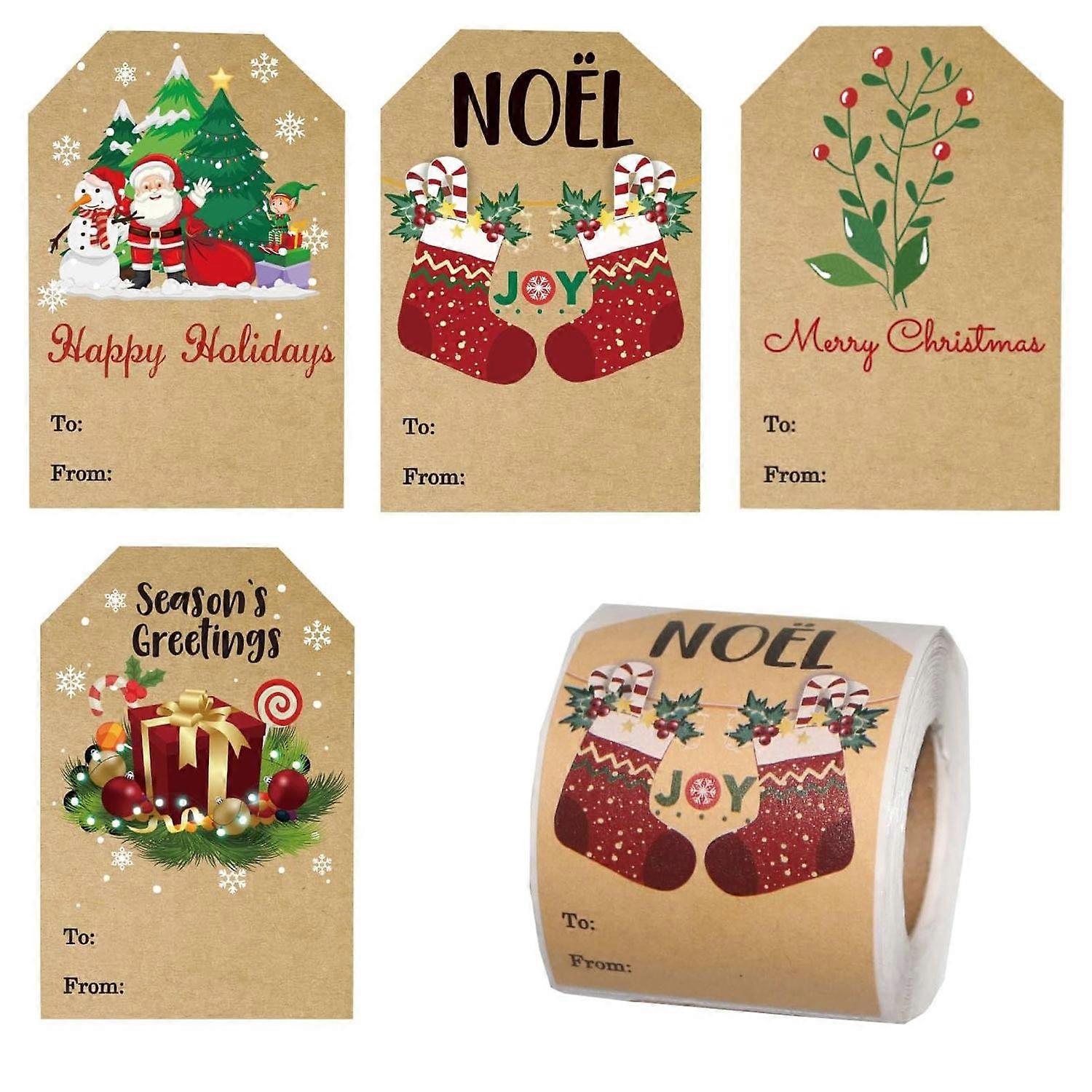 200pcs/Roll Christmas Decoration Stickers Holiday Gift Tag Tape Rectangular