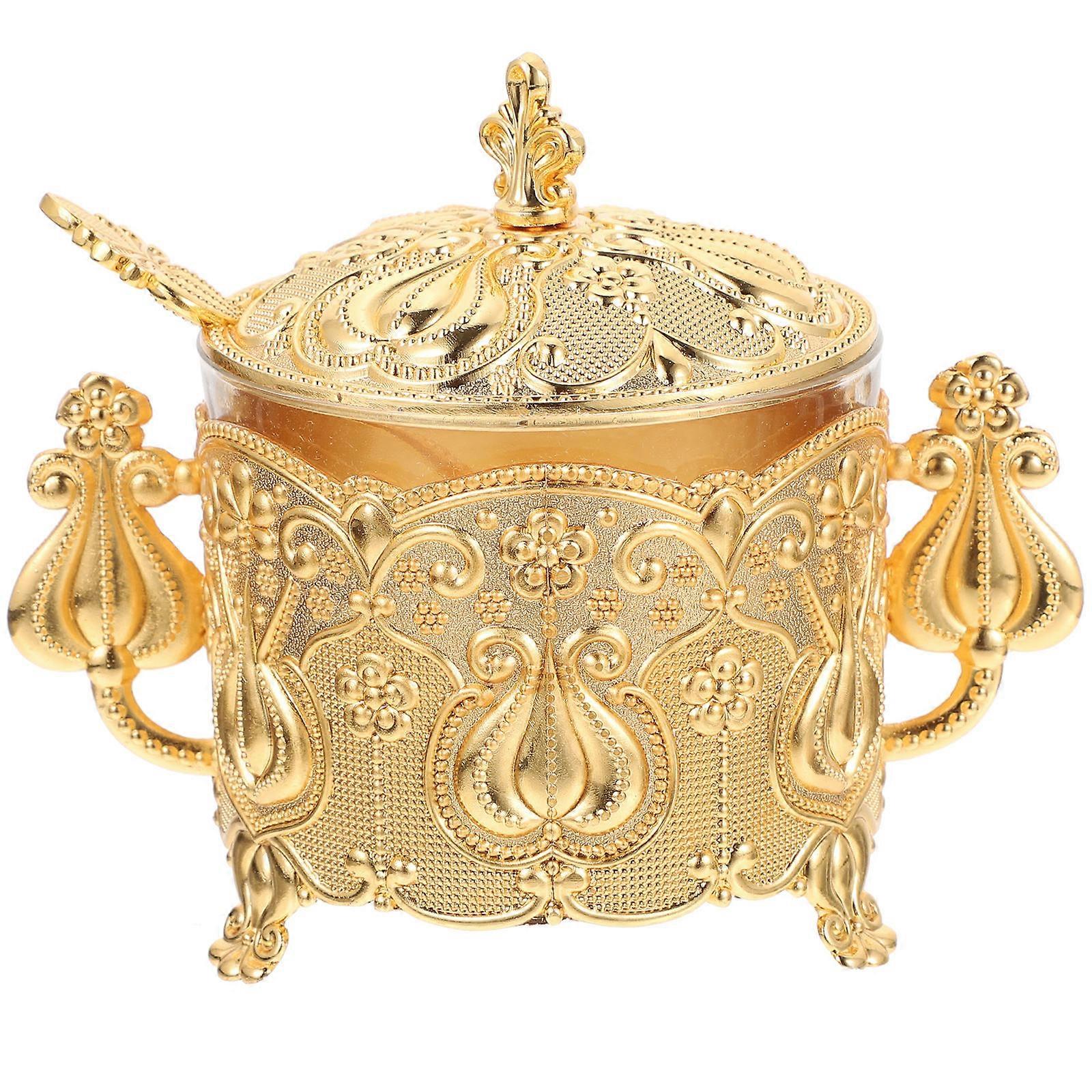 Seasoning Dispenser Set Decorative Sugar Jar For Kitchenware Home Use Golden Embossed Design Moisture-proof 1 Set