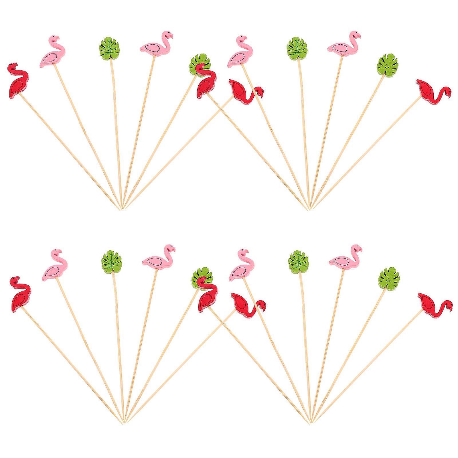 Bamboo Drinks Sticks Flamingo Leaf Shape Dessert Sticks Party Accessories 200Pcs