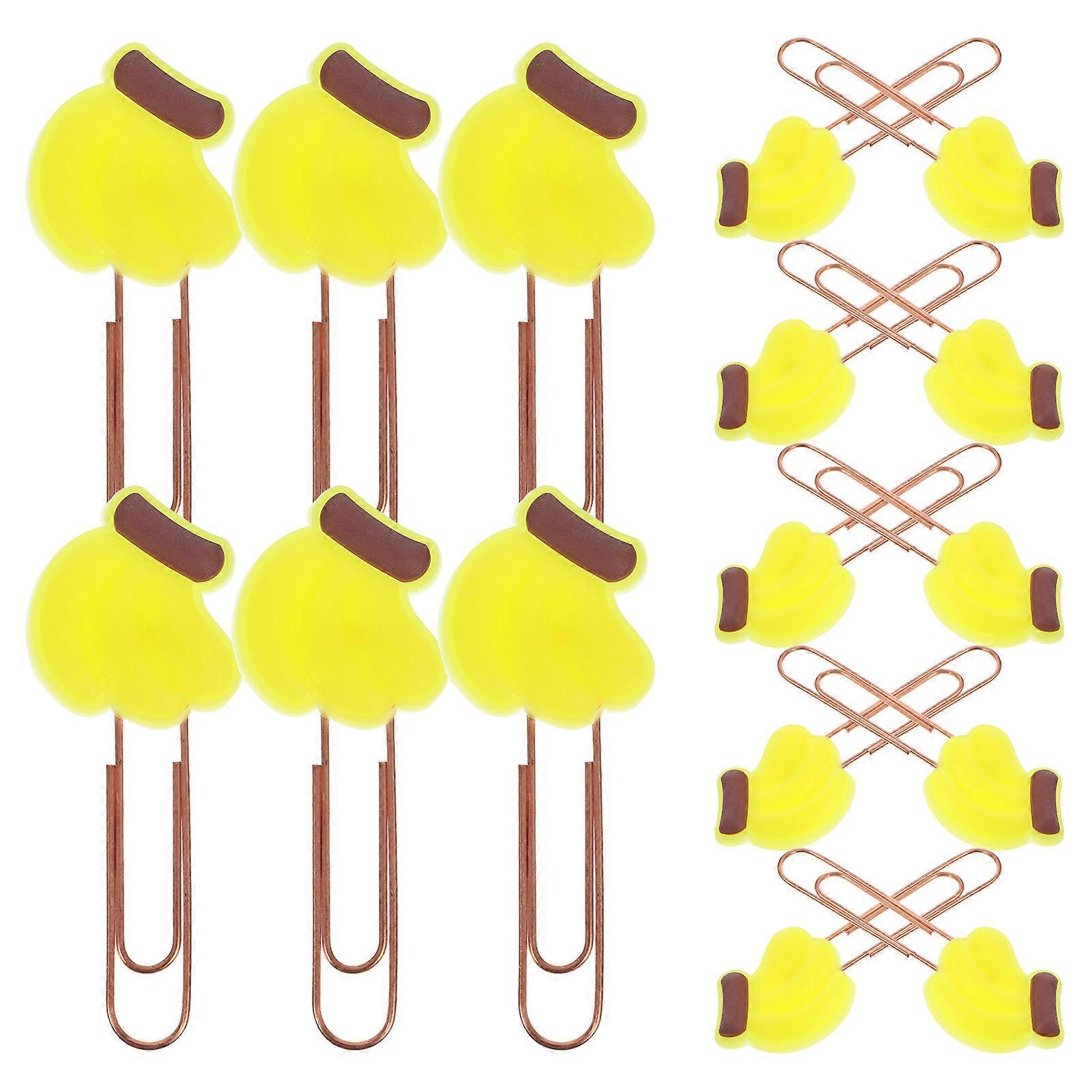 20Pcs Decorative Paper Clips Banana Shape for Friends Family Study Use Yellow Cartoon Style Document Clip