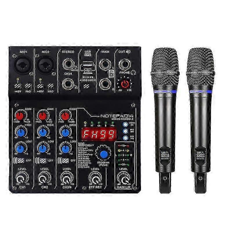 Dj Console Mixer Soundcard With Bluetooth 4 Channel Uhf Wireless Microphone For Studio Recording Dj Karaoke