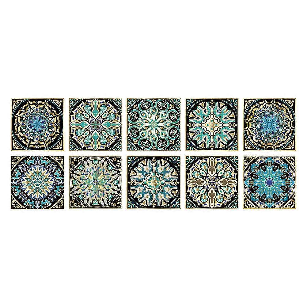 Mandala Tile Paste Decals for Decoration Use 10Pcs Dark Blue PVC