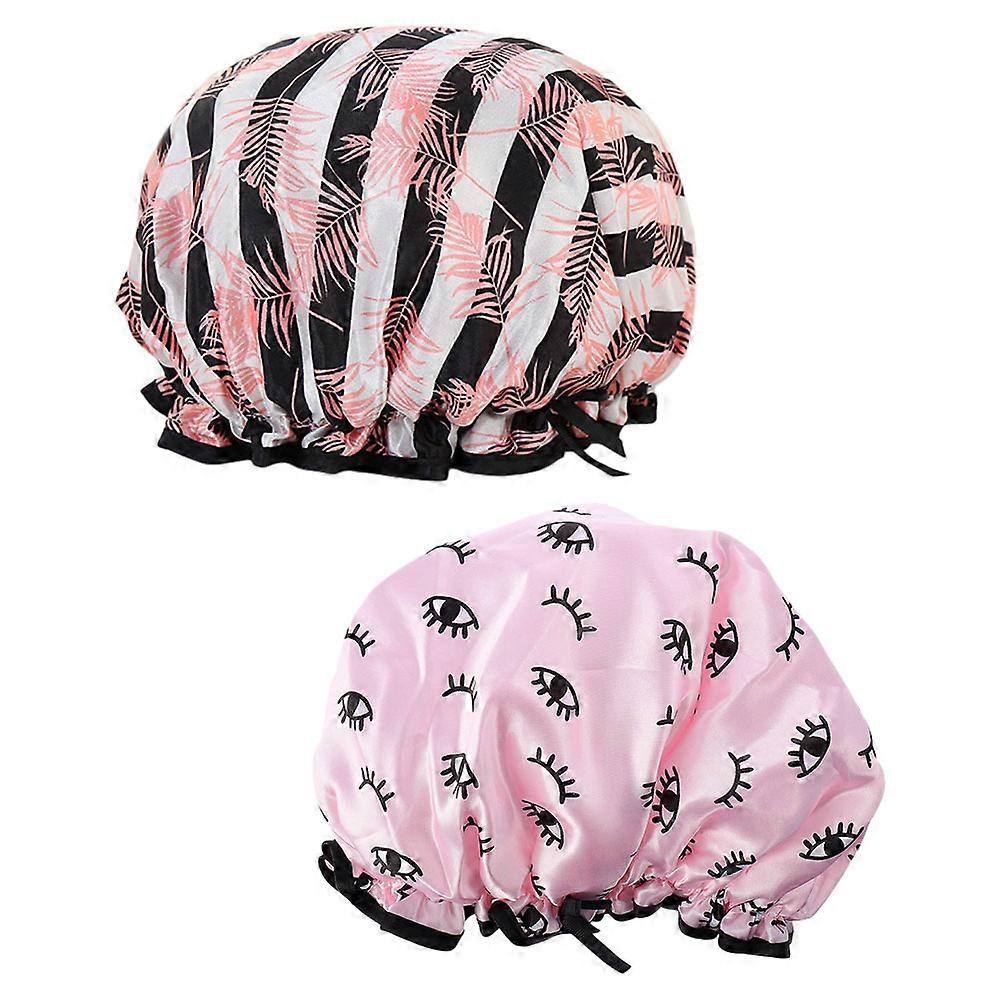 Waterproof Shower Hats 2Pcs Elastic Bathroom Bathing Hats Suitable For Women With Long Hair In Assorted Color For Home Use